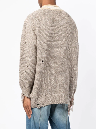 Children Of The Discordance 5g Distressed V-neck Jumper In Brown
