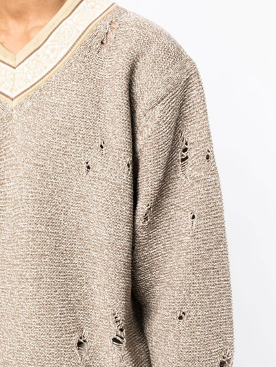 Children Of The Discordance 5g Distressed V-neck Jumper In Brown