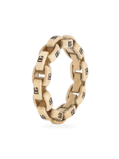Shop Dolce & Gabbana Dg Logo Chain Ring In Gold