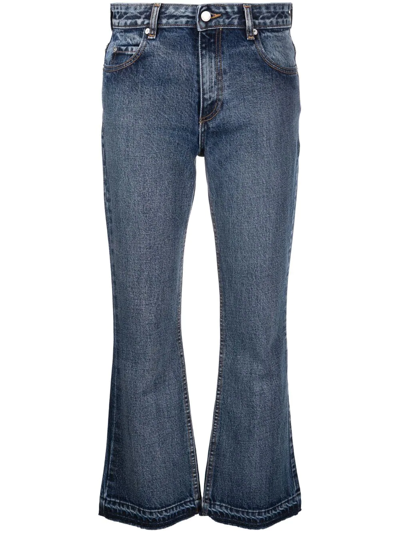 Shop Red Valentino Mid-rise Flared Cropped Jeans In Blue
