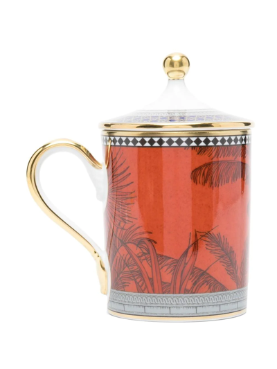 Ginori 1735 Printed Ceramic Mug With Lid In Red
