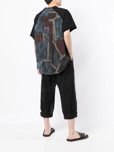 Shop By Walid Patchwork Curved-hem T-shirt In Black