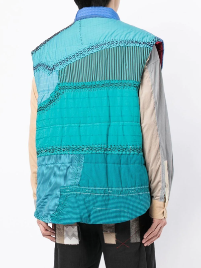 Shop By Walid Patchwork High-neck Gilet In Blue