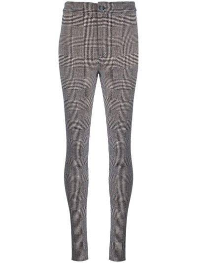 Saint Laurent Black And White Check-patterned Skinny Trousers In Black