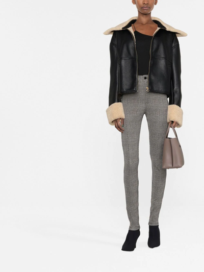 Saint Laurent Black And White Check-patterned Skinny Trousers In Black