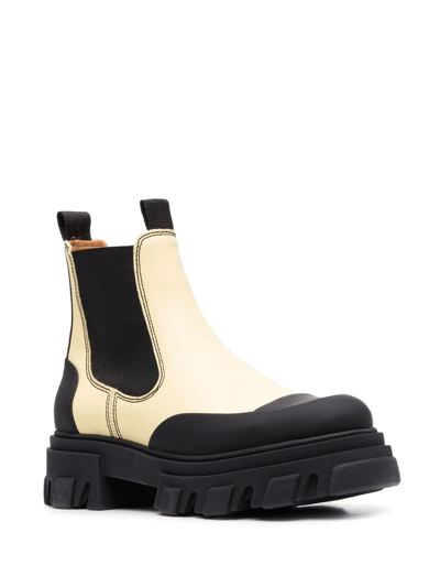 Shop Ganni Two-tone Leather Ankle Boots In Yellow