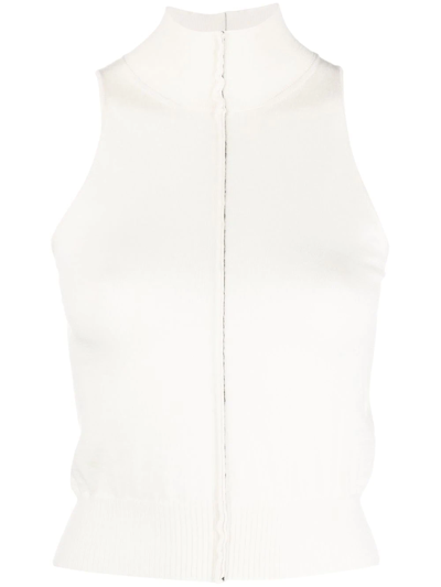 Shop Amiri Raw-hem Cashmere Knitted Top In White