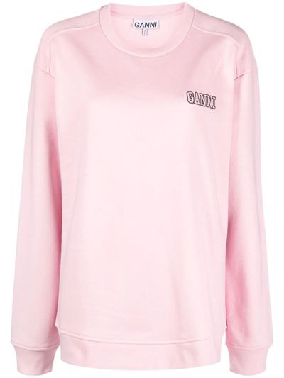 Shop Ganni Logo-print Sweatshirt In Pink