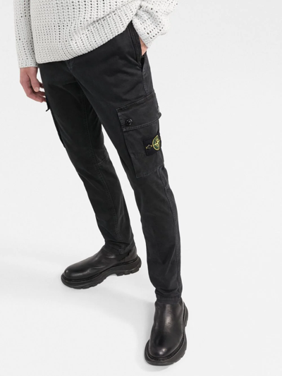 Shop Stone Island Compass-patch Cargo Trousers In Black