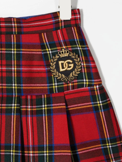Shop Dolce & Gabbana Tartan-print Embroidered-logo Skirt In Red