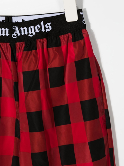 Shop Palm Angels Logo-waistband Check Trousers In Black
