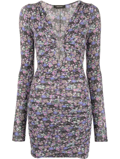 Shop Isabel Marant Floral-print Ruched Dress In Purple