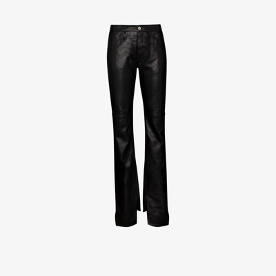 Shop Attico Split Hem Leather Trousers - Women's - Lamb Skin/cotton/cupro In Black