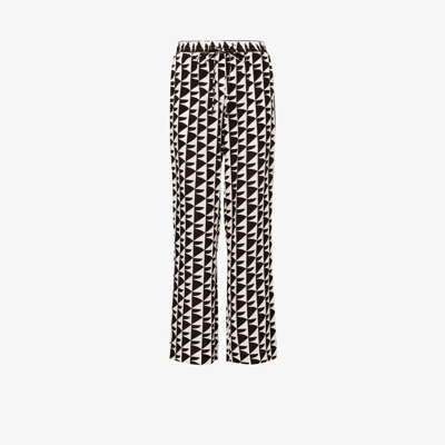 Shop Matteau Brown And White Geometric Print Straight Leg Trousers