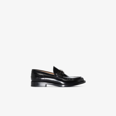 Shop Burberry Black Fred Monogram Motif Patent Leather Loafers