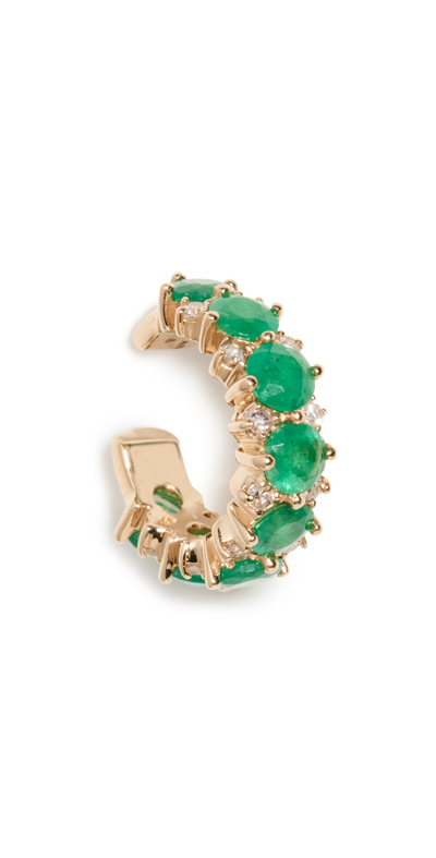 Shop Adina Reyter 14k Emerald + Diamond Rounds Earcuff In 14k Yellow Gold