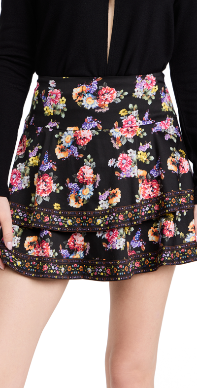 Shop Alice And Olivia Marvis Tiered Ruffle Miniskirt In Magnolia Floral Black/multi
