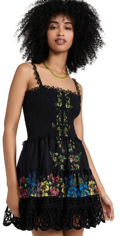 Zinnia Guipure Lace-trimmed Floral-print Cotton-blend Voile Mini Dress In  Garden Black Prin