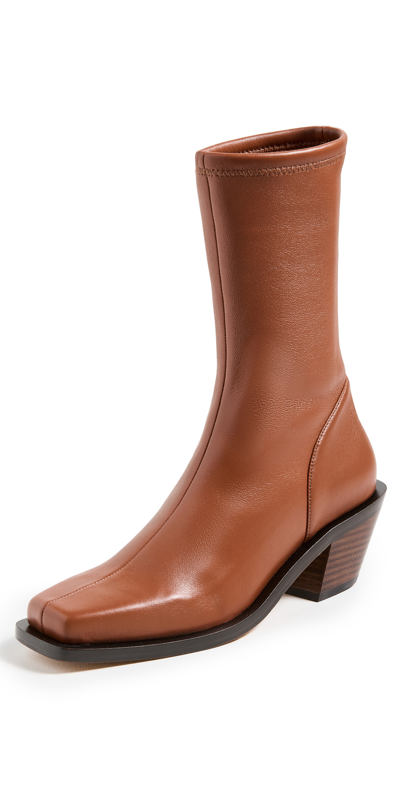 Shop Jonathan Simkhai Livvy Vegan Leather Square Toe Heel Boots In Cinnamon