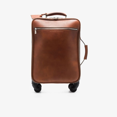 Shop Brunello Cucinelli Brown Leather Cabin Suitcase