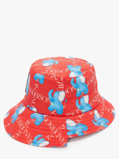 Shop Jw Anderson Asymmetric Bucket Hat With Elephant Motif In Red