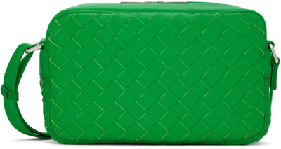 Shop Bottega Veneta Green Classic Intrecciato Messenger Bag In 3724 Parakeet Silver