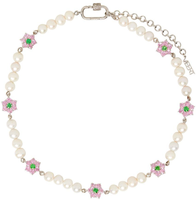 Shop Veert Pink & Green Flower Pearl Necklace In Pink/green