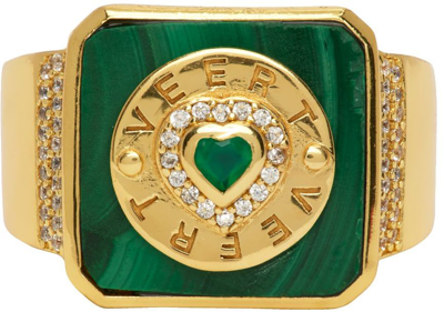 Shop Veert Gold & Green Signature Ring In Gold/green