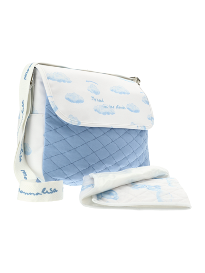 Shop Monnalisa Cloud Print Nursery Bag In Cream White + Sky Blue