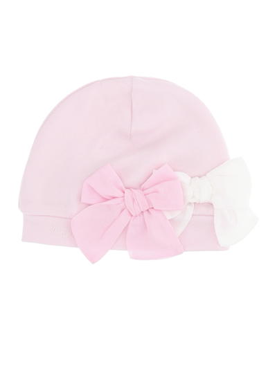 Shop Monnalisa Cotton Bonnet With Bows In Dusty Pink Rose