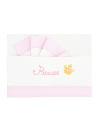 Shop Monnalisa Princess Cotton Sheet Set In Cream + Pink