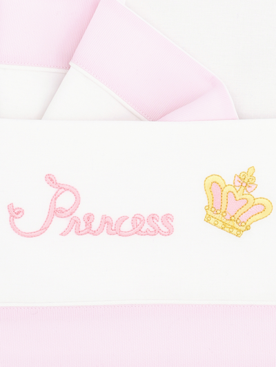 Shop Monnalisa Princess Cotton Sheet Set In Cream + Pink