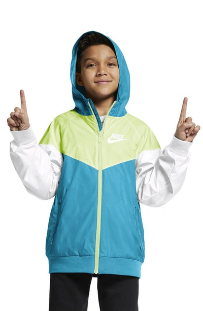 Shop Nike Windrunner Water Resistant Hooded Jacket In Chlblu/white