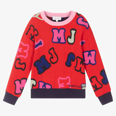 Shop Marc Jacobs Girls Red & Pink Logo Sweater