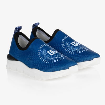 Shop Dolce & Gabbana Teen Blue Logo Slip-on Trainers