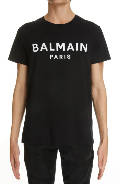 Shop Balmain Classic Fit Flocked Logo Cotton T-shirt In Eab Noir/ Blanc