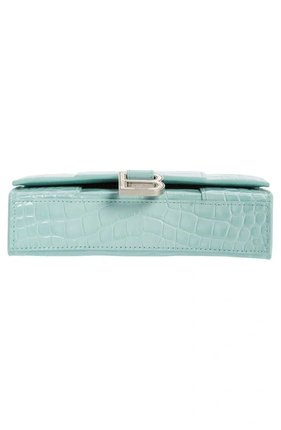 Shop Balenciaga Hourglass Croc Embossed Leather Wallet On A Chain In Green Aqua