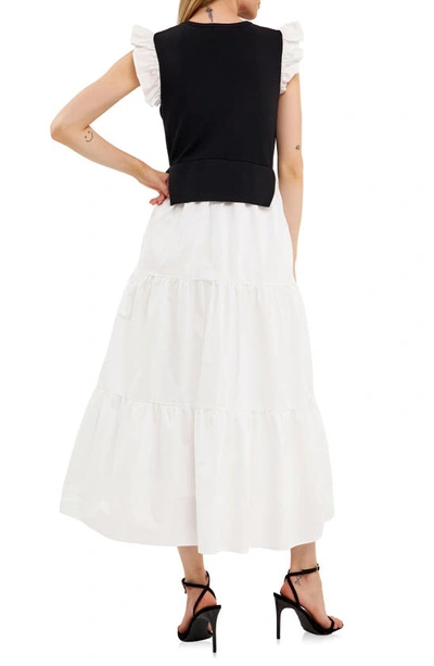 Shop English Factory Mixed Media Ruffle Maxi Dress In Black/ White