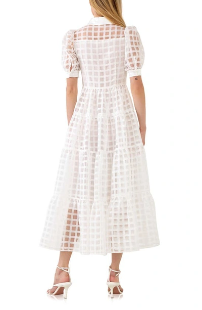 English Factory Grid Pattern Tiered Midi Shirtdress In White