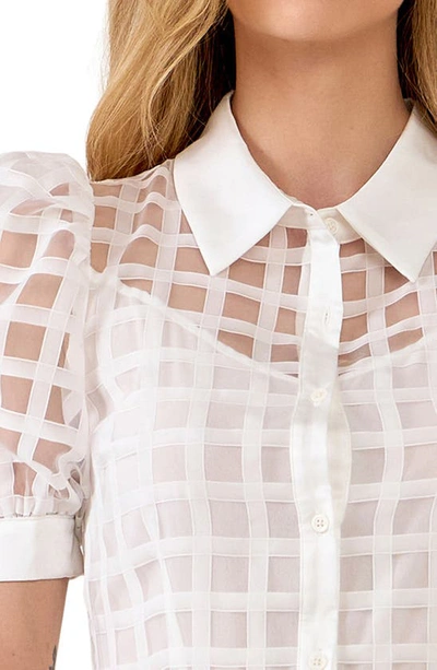 English Factory Grid Pattern Tiered Midi Shirtdress In White