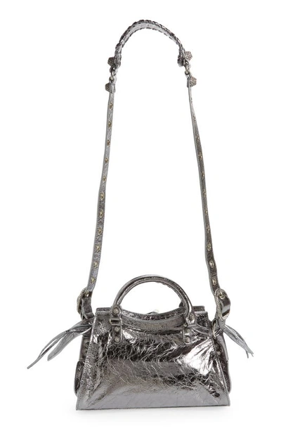 Shop Balenciaga Extra Small La Cagole Neo Metallic Lambskin Shoulder Bag In Silver