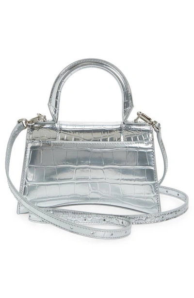 Shop Balenciaga Extra Small Hourglass Metallic Croc Embossed Leather Top Handle Bag In Silver