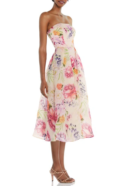 Shop Alfred Sung Floral Print Strapless Midi Dress In Penelope Print