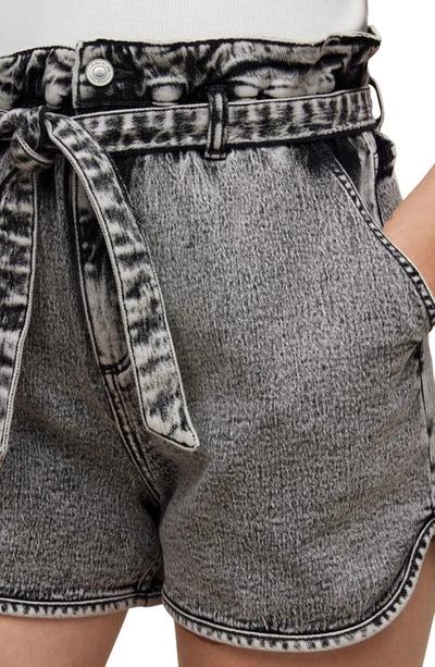 Allsaints Dale Paperbag Waist Denim Shorts In Snow Black In Snow Black