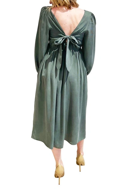 Shop Emilia George Sophie Long Sleeve Maternity Midi Dress In Green
