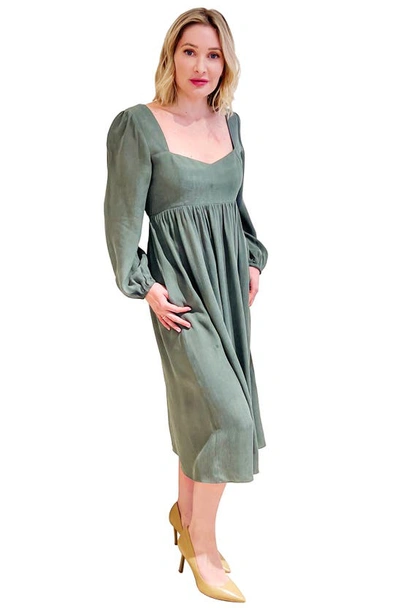 Shop Emilia George Sophie Long Sleeve Maternity Midi Dress In Green