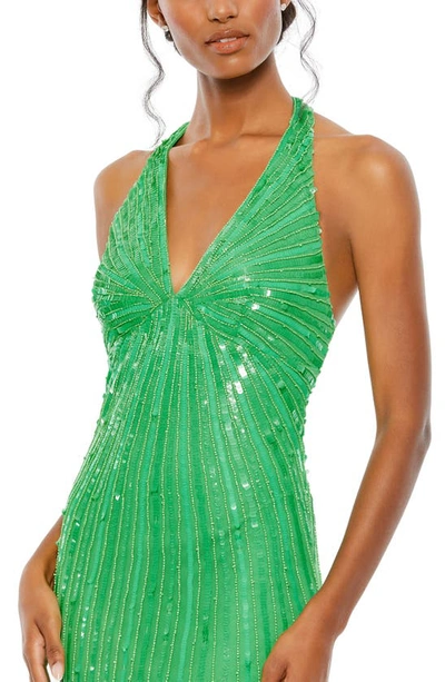Mac Duggal Sequin Halter Neck Sheath Gown In Spring Green