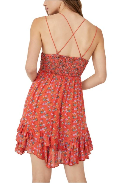 Shop Free People Adella Floral Frilled Chemise In Red Meadow Combo