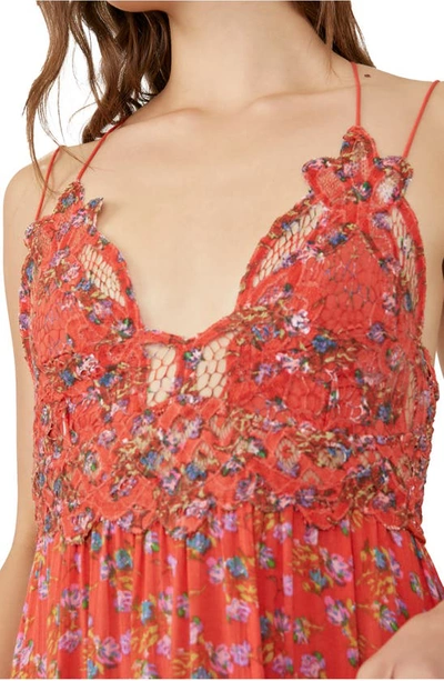 Shop Free People Adella Floral Frilled Chemise In Red Meadow Combo