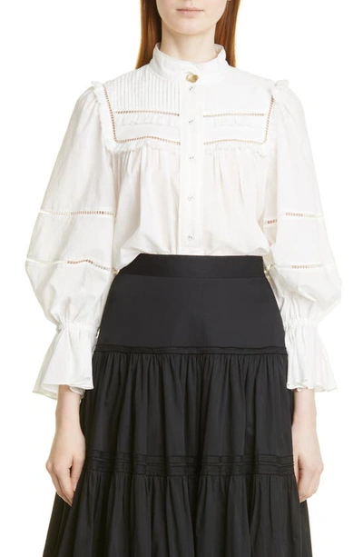 Shop Aje Recurrence Frill Balloon Sleeve Cotton Blouse In Ivory